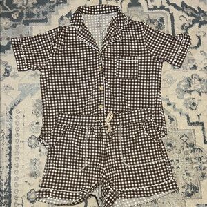 Classic Brown Checkered Women's Pajama Set
